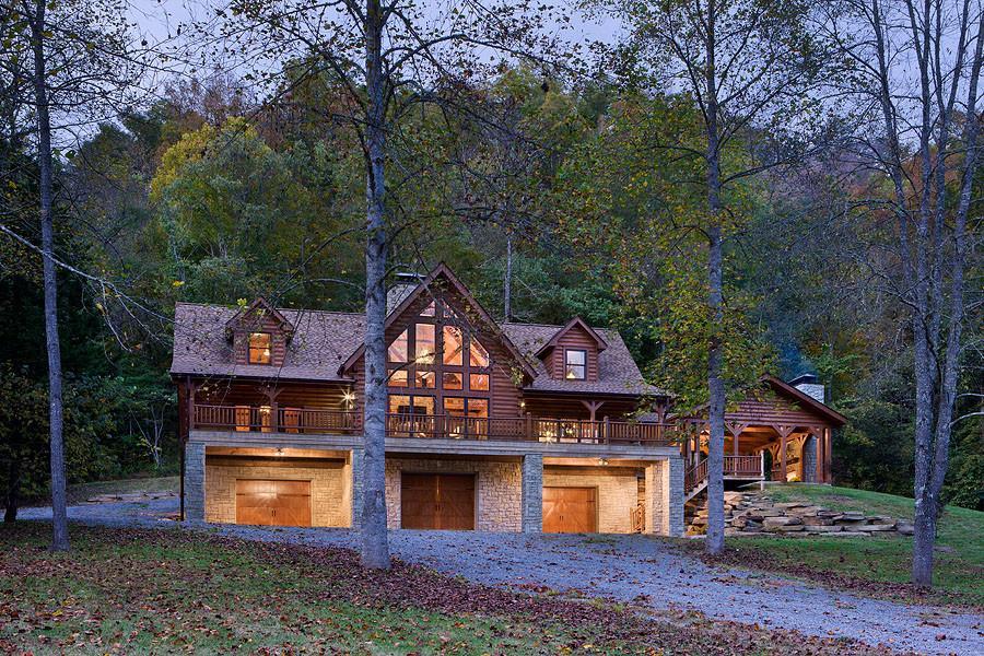 Exterior, horizontal, front elevation at twilight, Daniel residence,